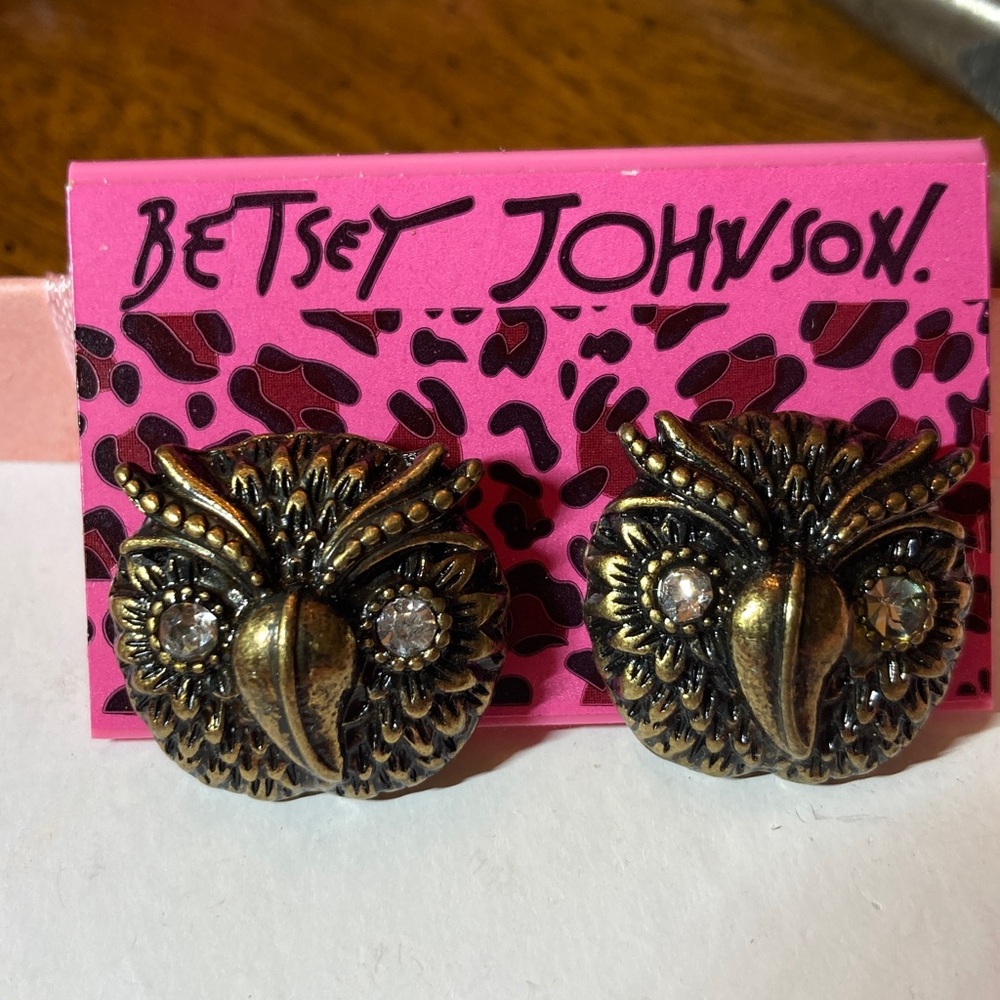 Betsey Johnson Bronze Owl Earrings